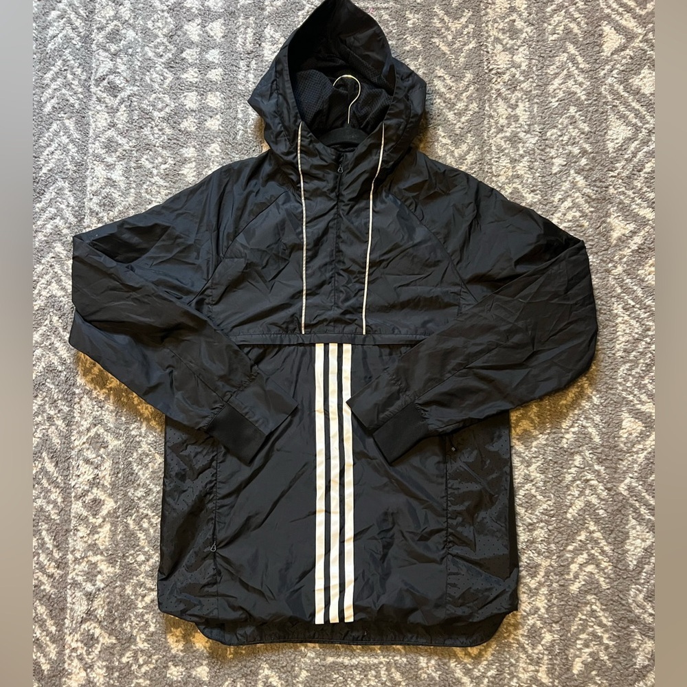 Men’s Small Adidas Zip Jacket Black Windbreaker Track Jacket Light Weight (Q104)
